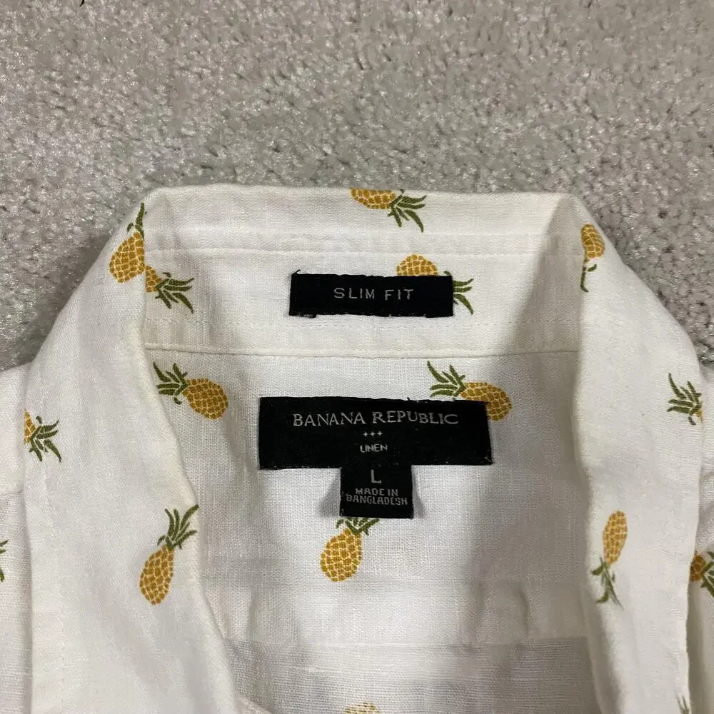 Banana Republic Shirt Mens L White Pineapple Print Linen Long Sleeve Button Up